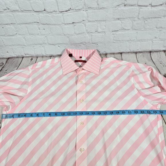 Luchiano Visconti Italia Pink & White Stripe Long‎ Sleeve Button Down Shirt XL - Picture 9 of 10